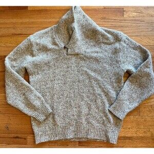 VINTAGE L.L. BEAN SHAWL COLLAR SWEATER VIRGIN WOOL BROWN 80S MADE IN USA KNIT L